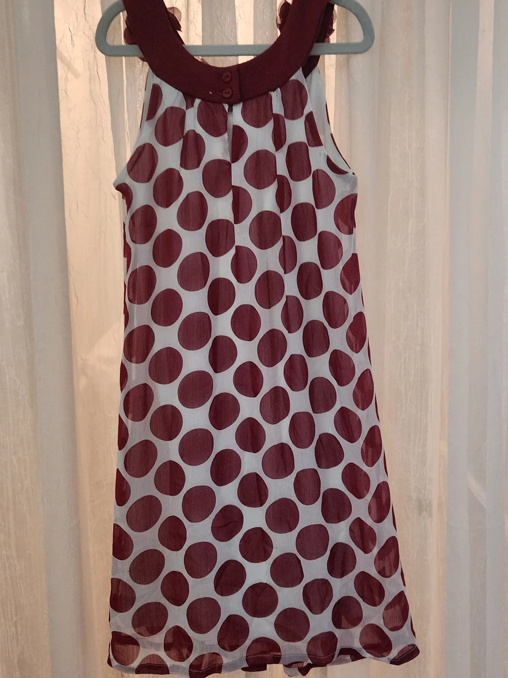 2-Hip Girls' Maroon Polka Dot Sleeveless Dress with Floral Neckline, Sz-8, GUC